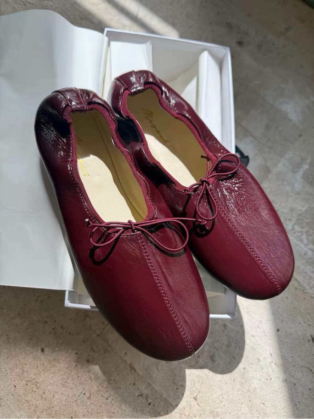 Burgundy Leather Bow Ballet Flats